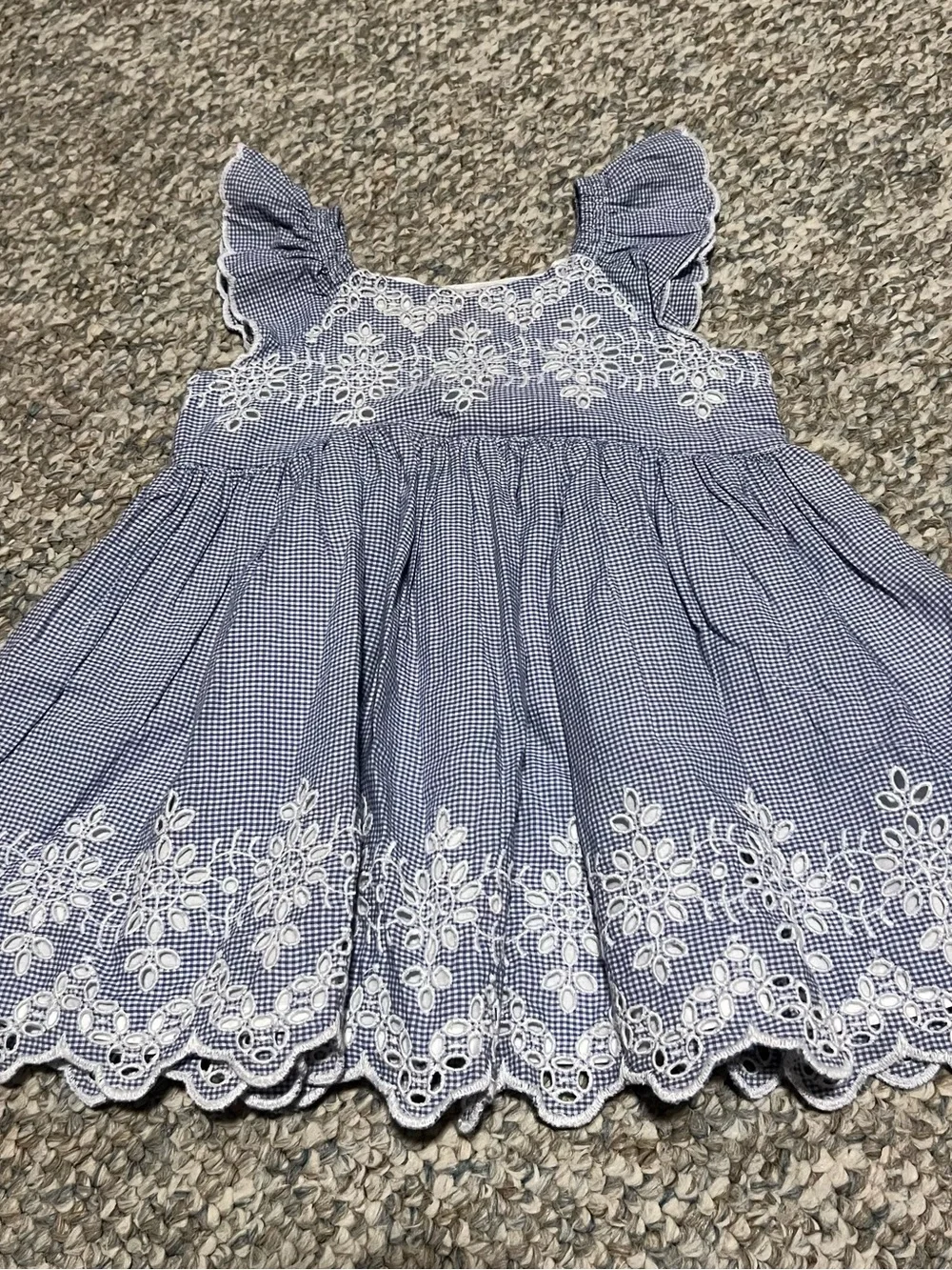 BABY GAP Blue Gingham Eyelet Flutter-Sleeve Dress
